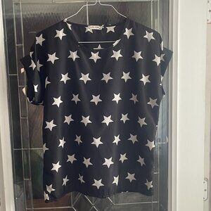 Liva Girl Funky Blue and White Star Print Streetwear Festival Top Large